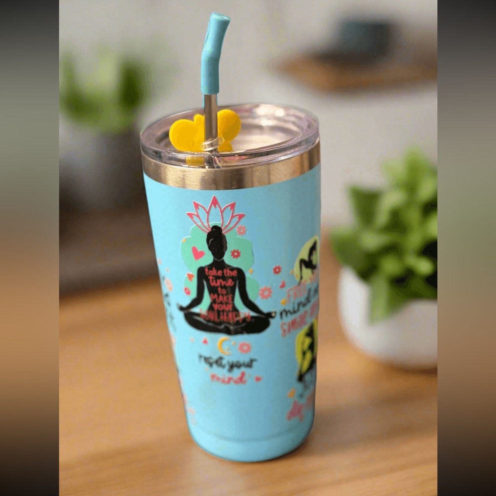 Handmade‎ Blue Yoga Themed Tumbler